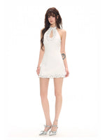 White Cutout Halter Dress