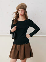 Wool Blend Plaid Waist Skirt