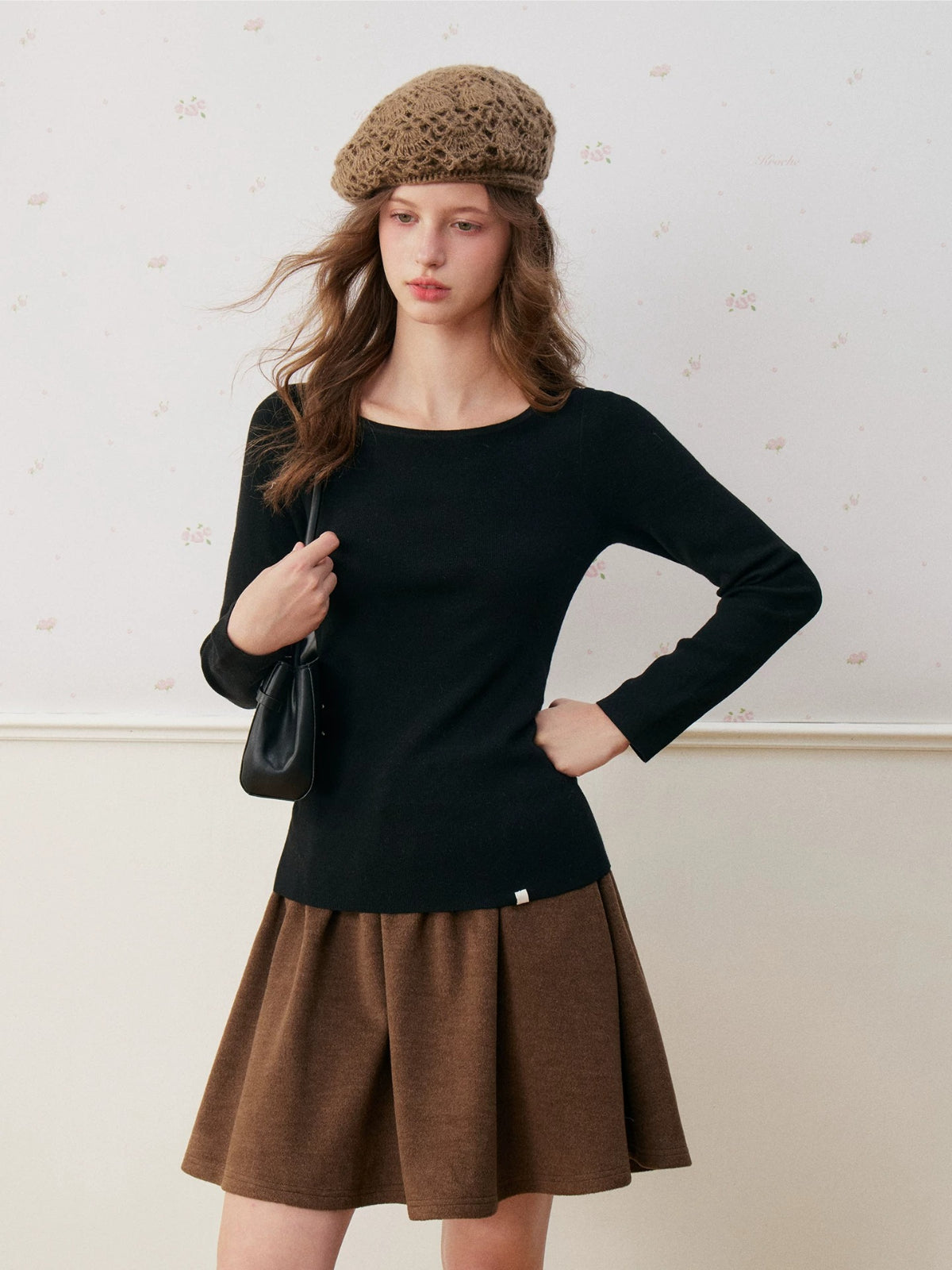 Wool Blend Plaid Waist Skirt