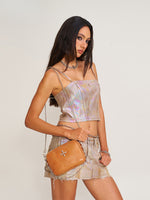 Compass Badge Patina Leather Shoulder Bag Medium Caramel Patina