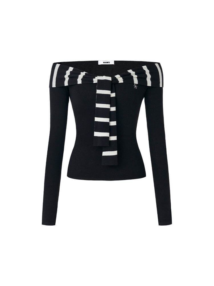 Striped Sailor Collar Slim Top