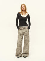 Studded Leopard Wide-Leg Pants