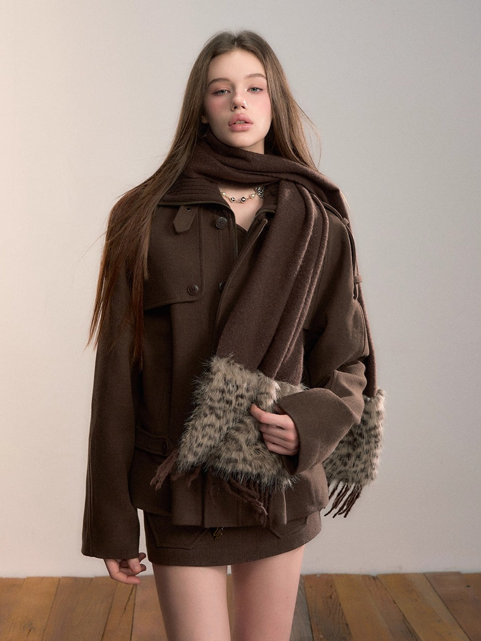 Knit-Panel High-Neck Padded Jacket