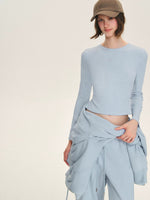 Ribbed Cotton Blend Cropped T-Shirt