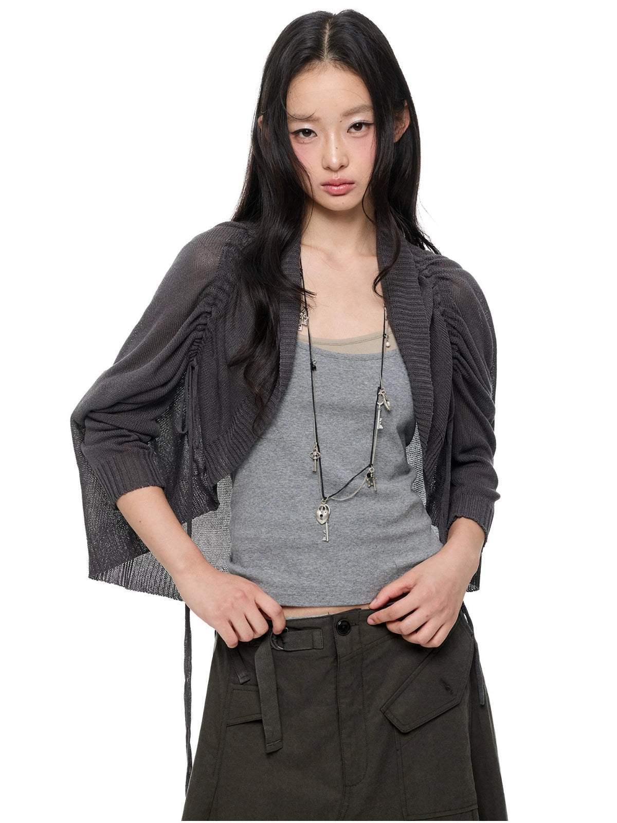 Korean Drawstring Knit Cardigan
