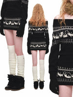 Fair Isle Jacquard Knit Cardigan & Skirt Set