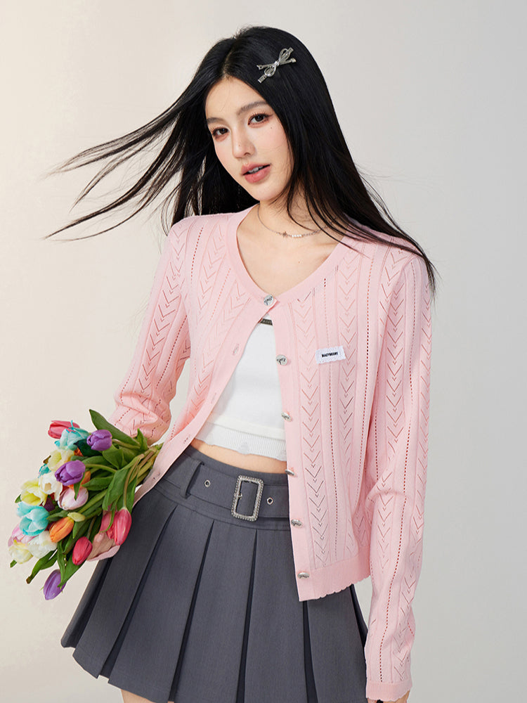 Pink &amp; Off-white Lace Knit Cardigan