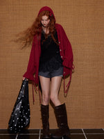 V-Neck Floral Tie Wool-Blend Knit Cardigan