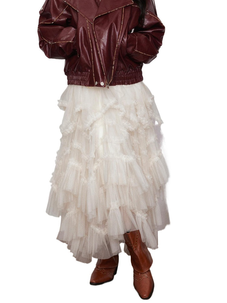 A-Line Long Skirt with Flared Tulle