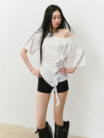 Asymmetric Shoulder 3D Floral T-shirt