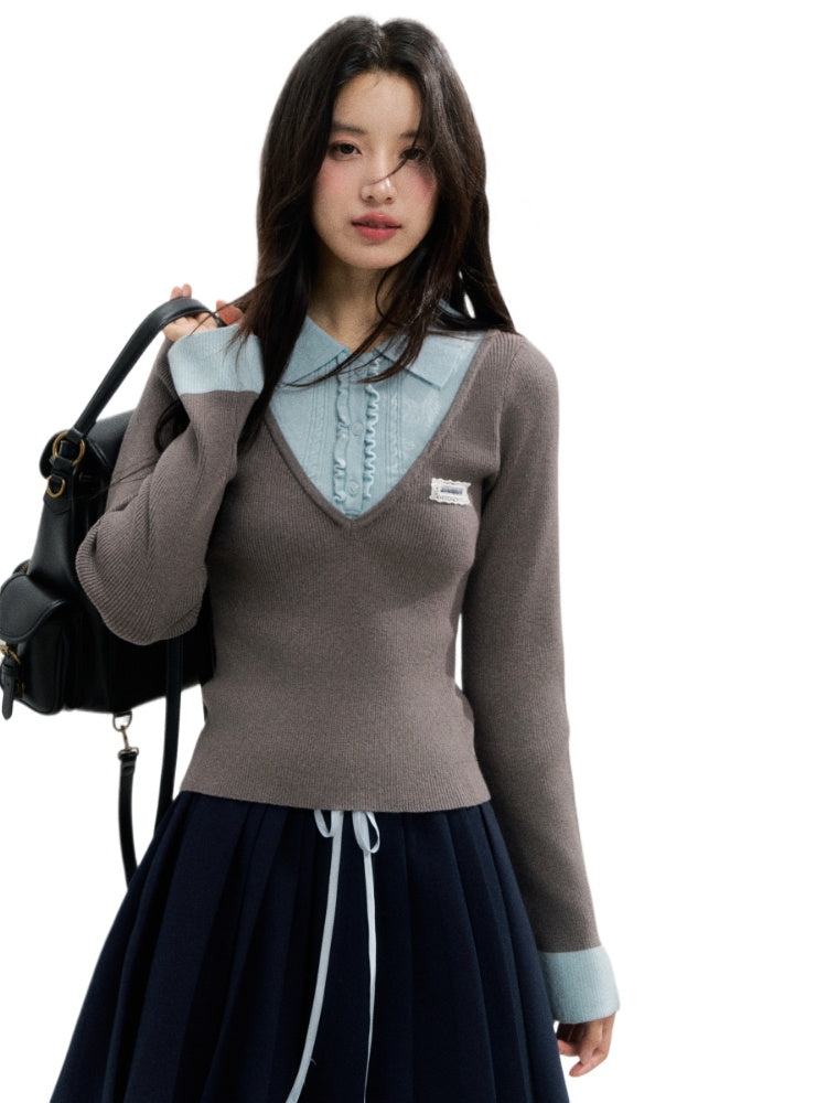 Fake Two-piece Knit Polos