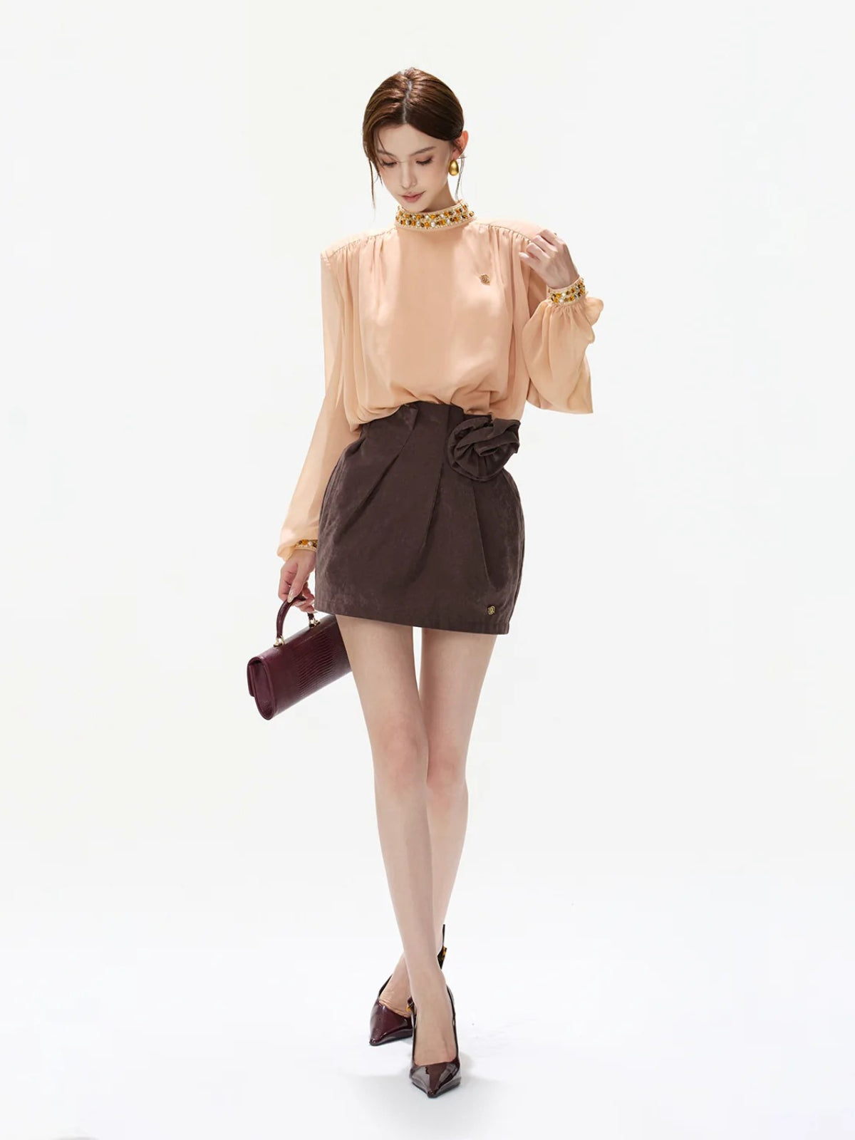 Pleated High-Waist Bubble Skirt