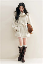 White Stand Collar Wool Coat