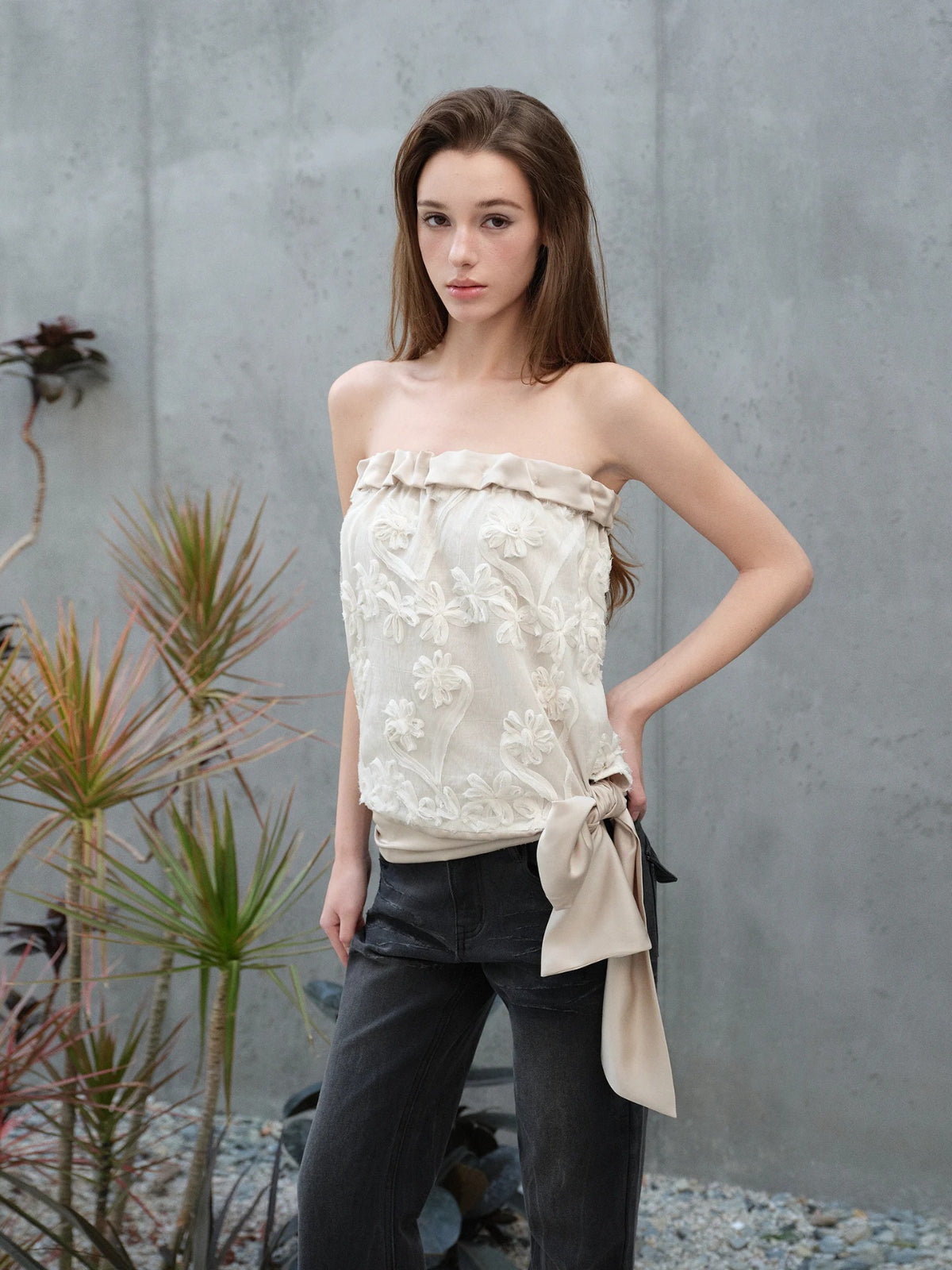 Satin Lace Tie-Up Bandeau
