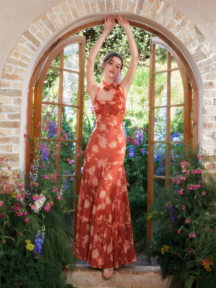 Floral Halter Fish Tail Dress