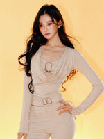 Slim Fit Knit Bell Bottom Pants Knitted Set