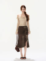 Off-Shoulder Mesh Ruched Slim Top