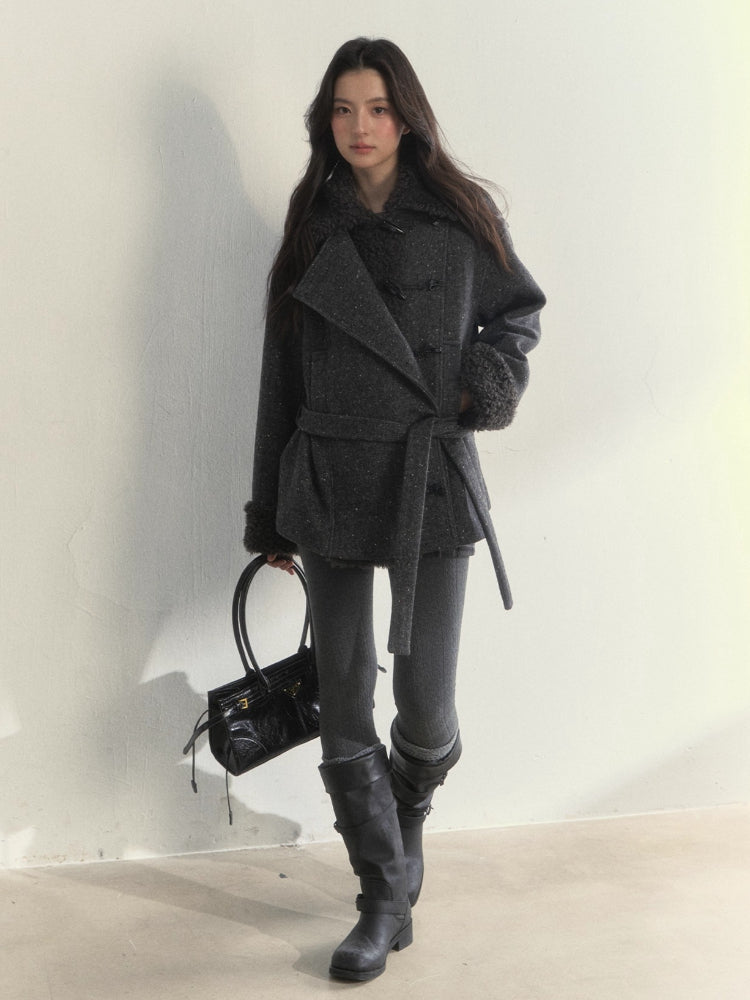 Fleece-Trim Wool Coat
