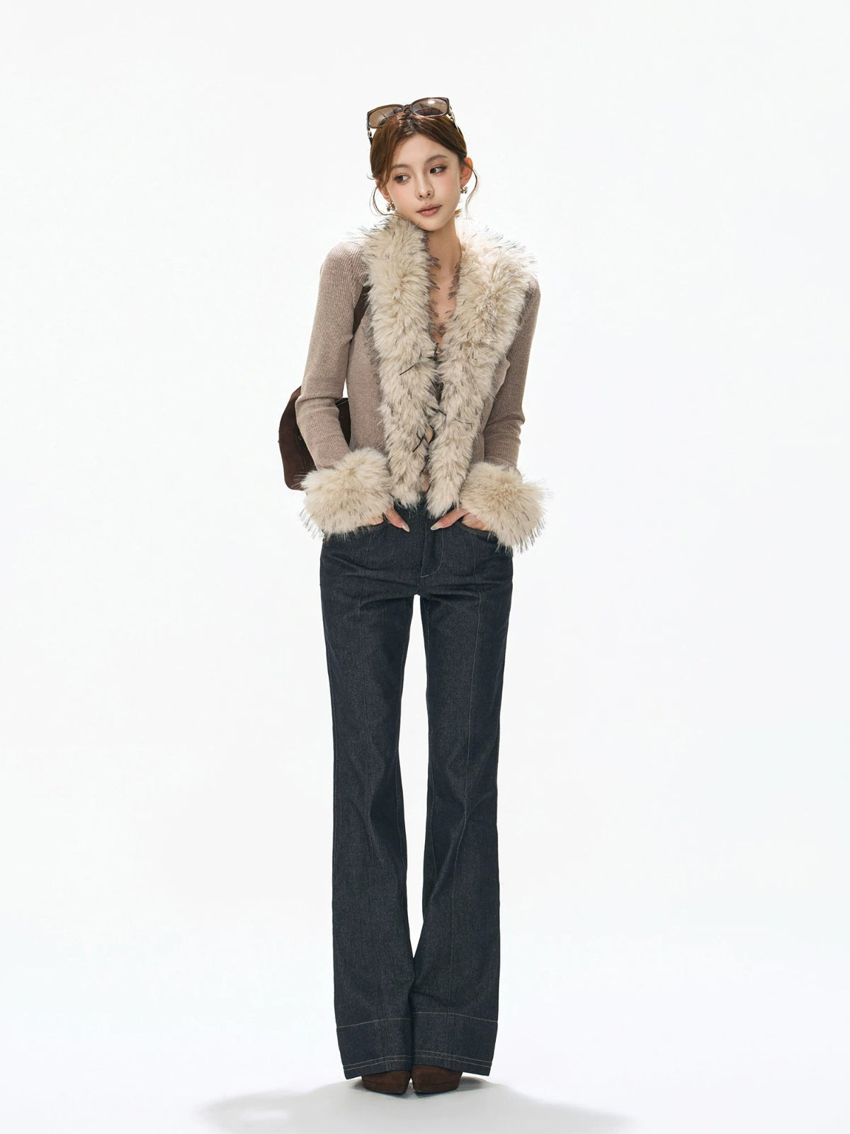 Faux Fur Collar Knit Cardigan Top
