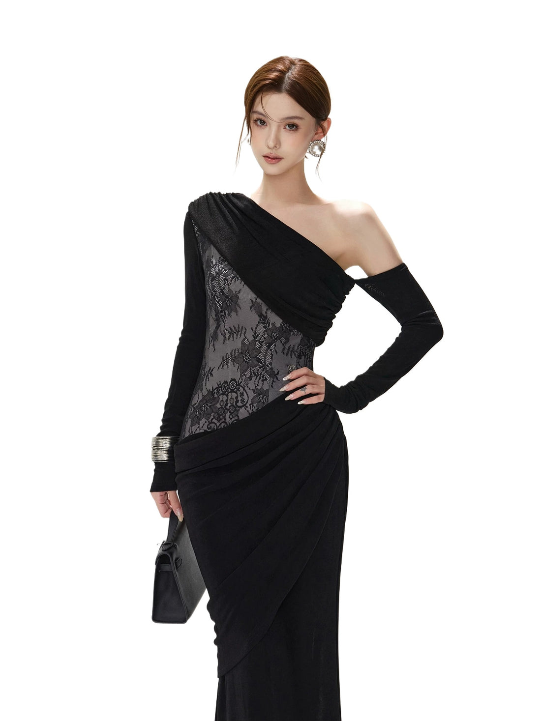 Black Lace Asymmetric Mermaid Dress