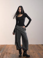 Studded Asymmetric U-Neck Long Sleeve Knit Top