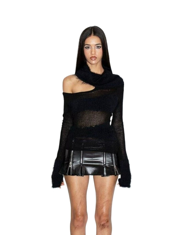 Convertible Off-Shoulder Fuzzy Collar Sweater