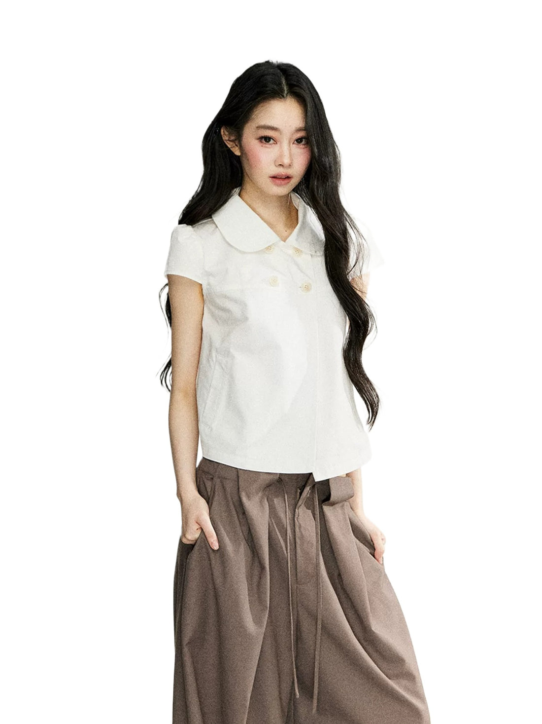 White Cotton Double Button Shirt