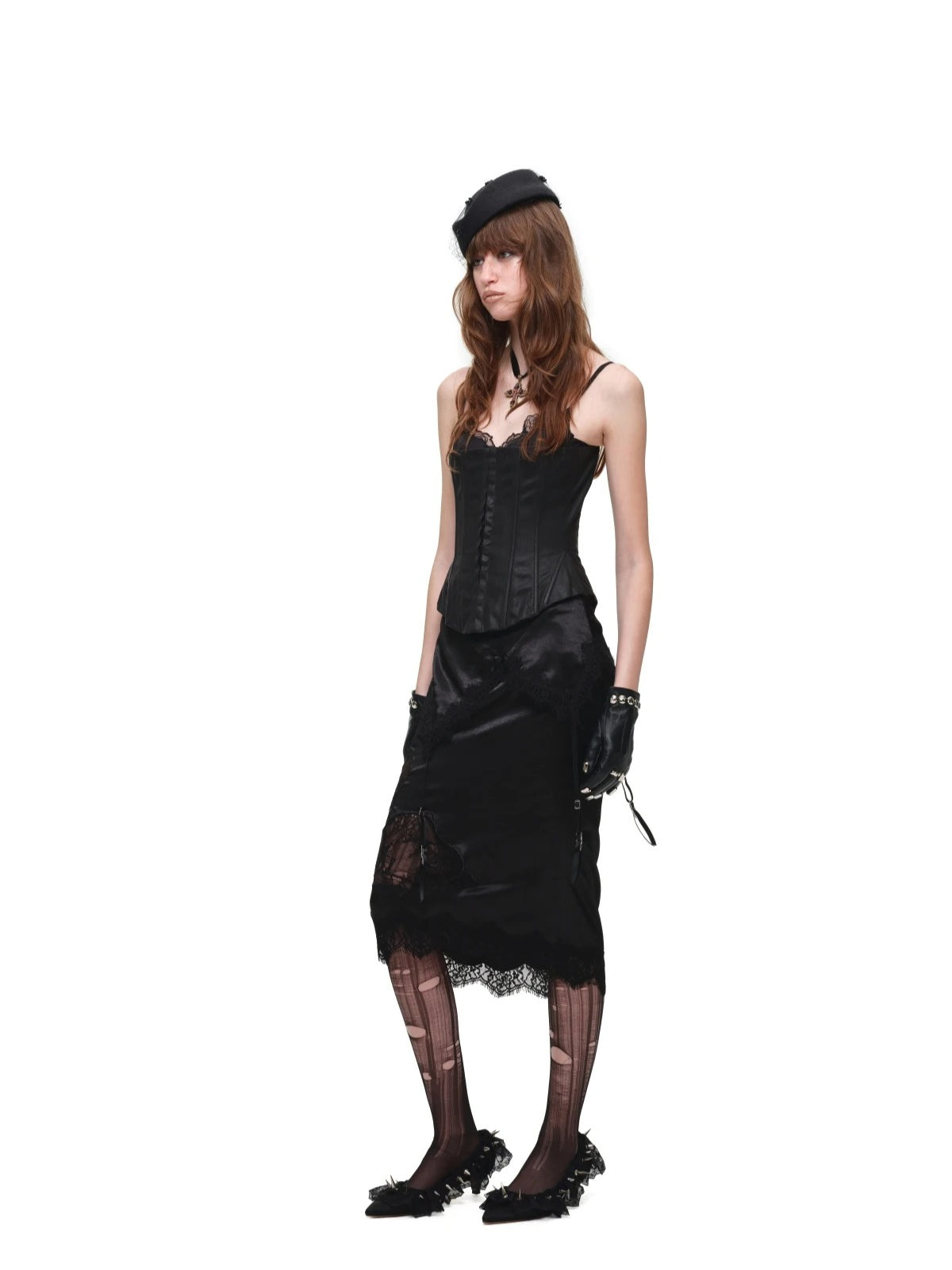 Lace Satin Midi Skirt
