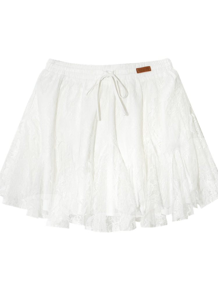 High-Waist Lace Tie Puff Skirt