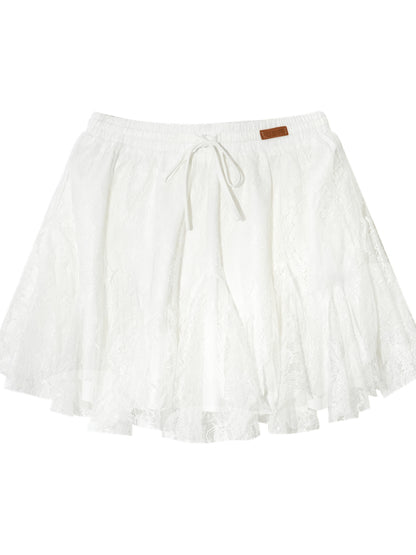 High-Waist Lace Tie Puff Skirt