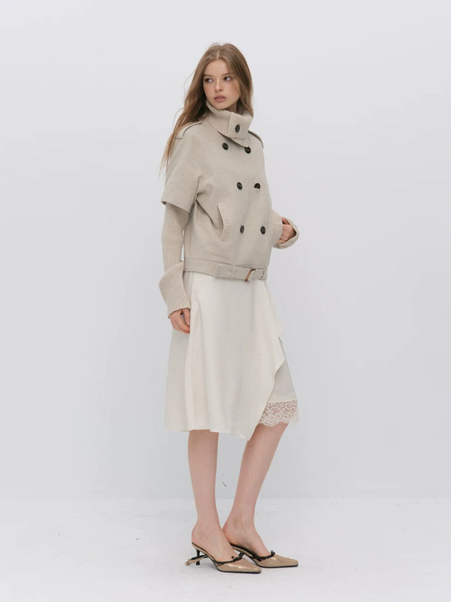 Faux-layered Cape Knit Jacket