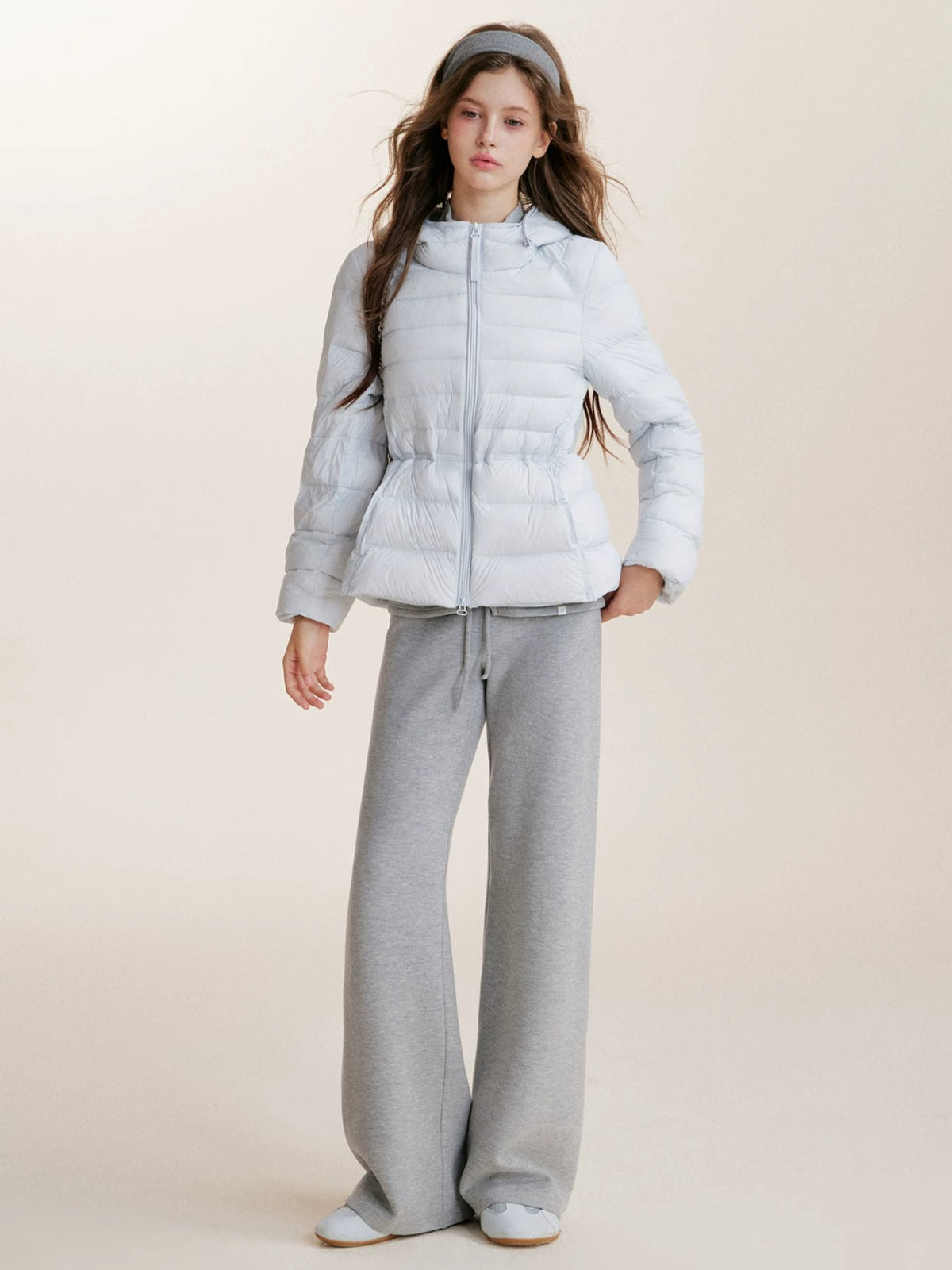 Drawstring Waist Hooded Down Jacket