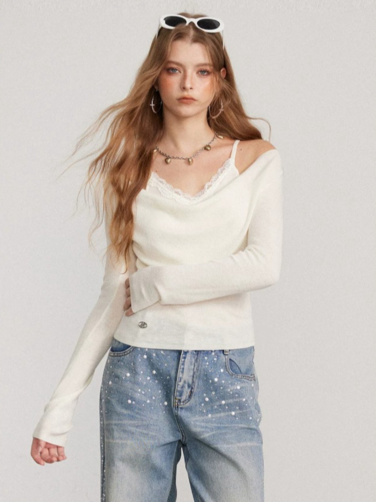 Layered Cowl Neck Knit Sweater