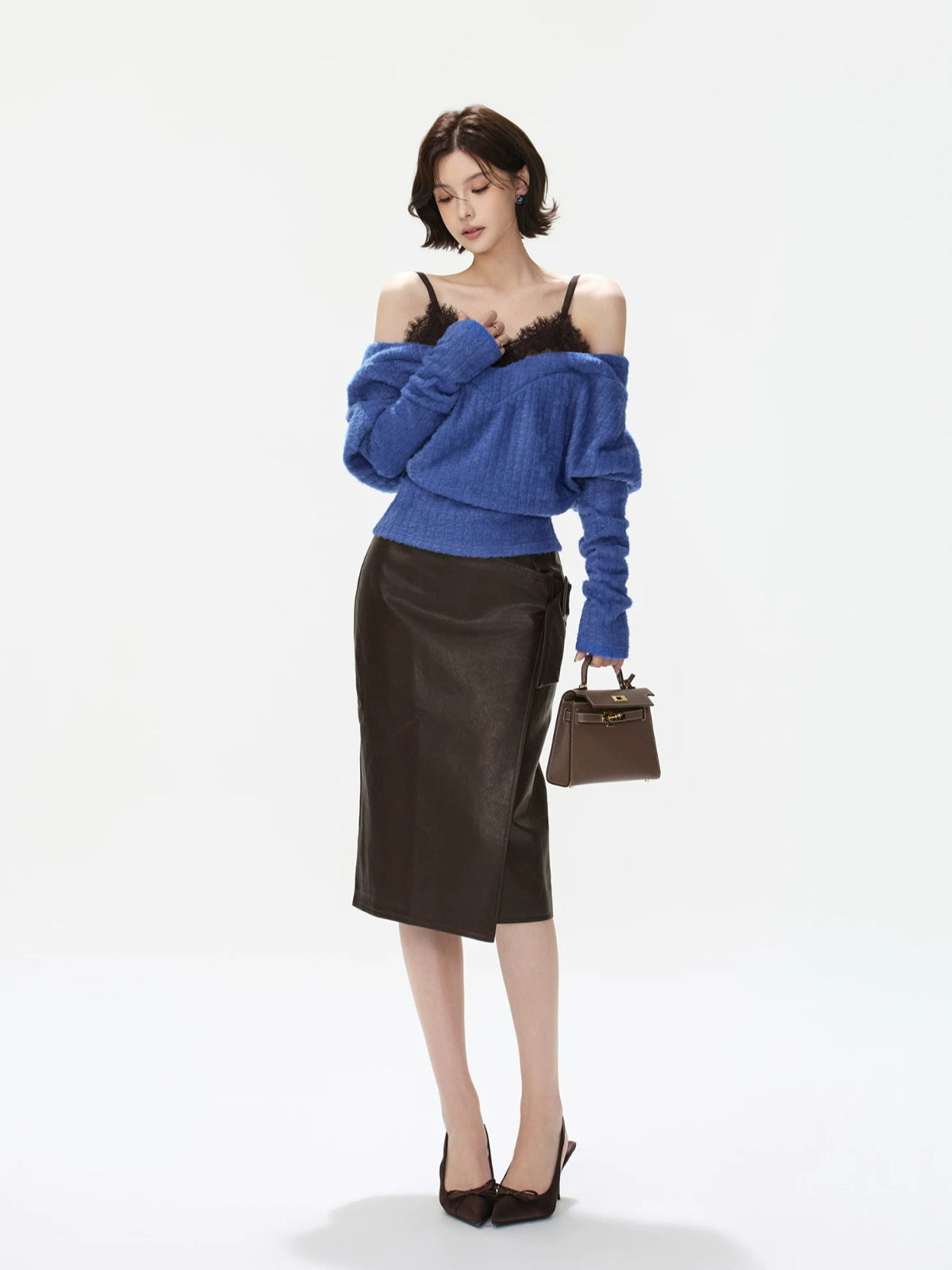 Lace Camisole Layered Fuzzy Knit Sweater