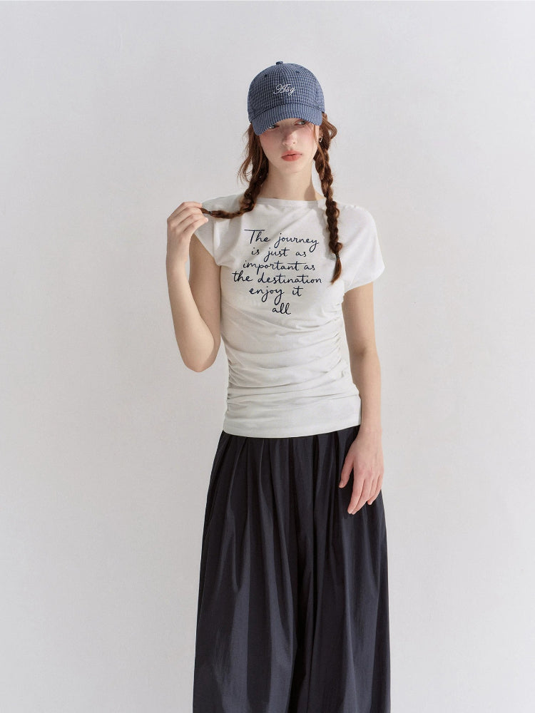 Embroidered Ruched T-Shirt