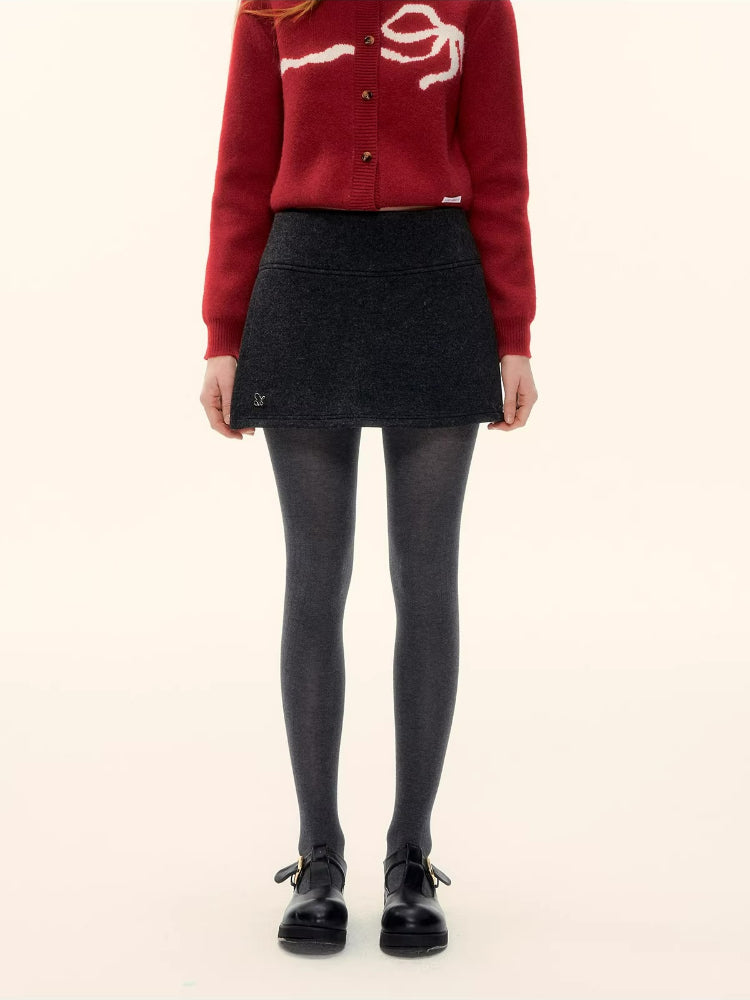 Faux-Layer Wool A-Line Skort