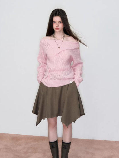 Asymmetrical Neck Knit Sweater