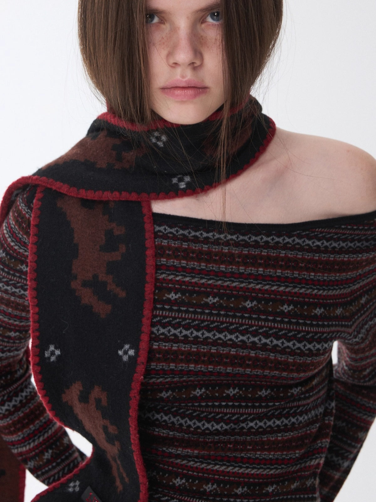 Fair Isle Pony Jacquard Knit Scarf