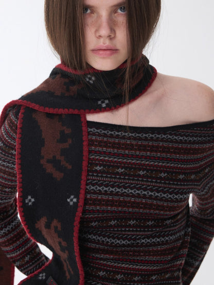 Fair Isle Pony Jacquard Knit Scarf