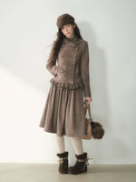 Vintage Double-Breasted Jacket & Midi Skirt Set