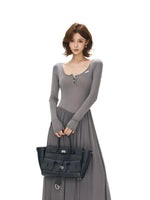 Square Neck Slim Maxi Dress