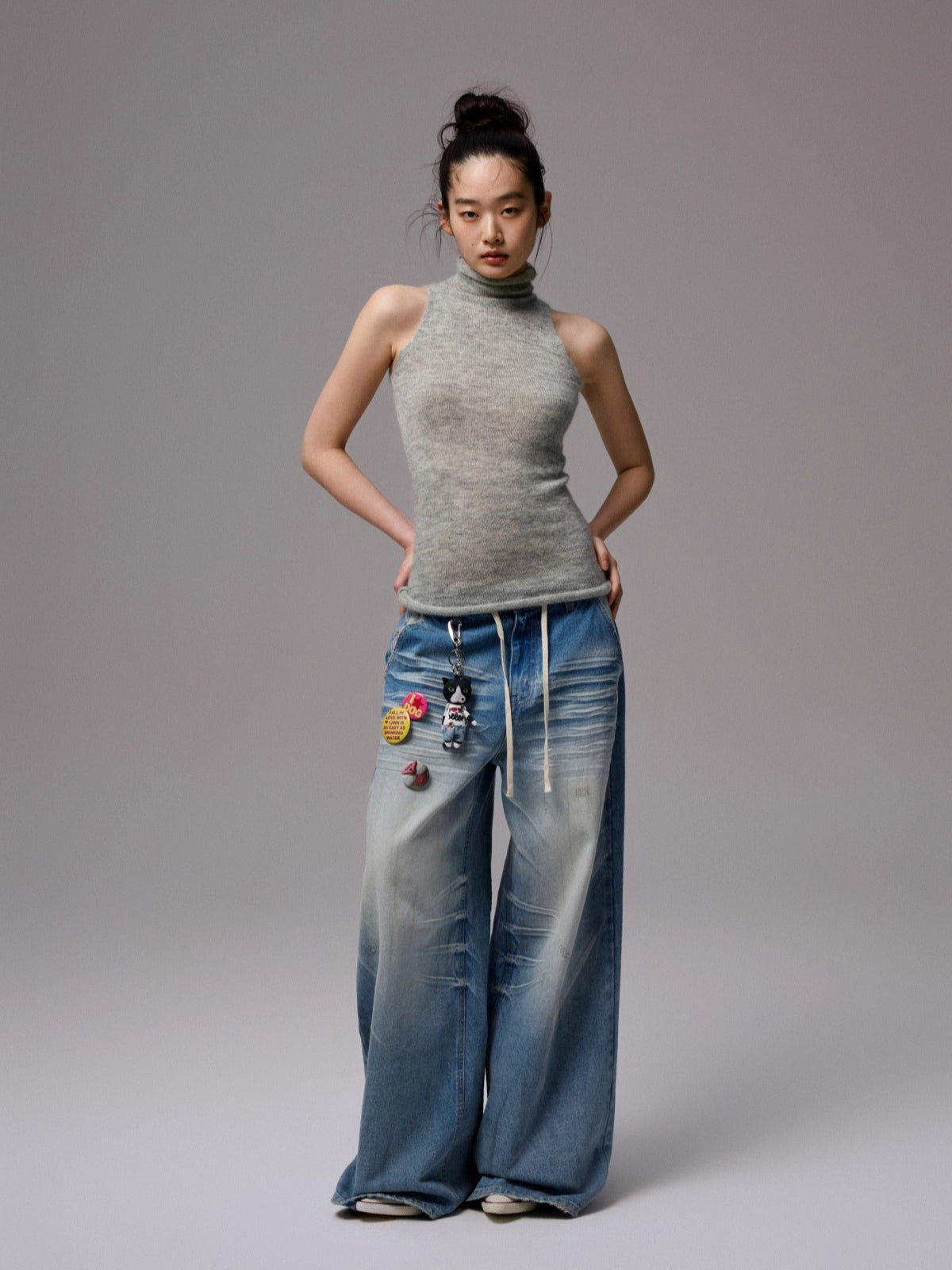 Solid Mohair High-Neck Sleeveless Vest
