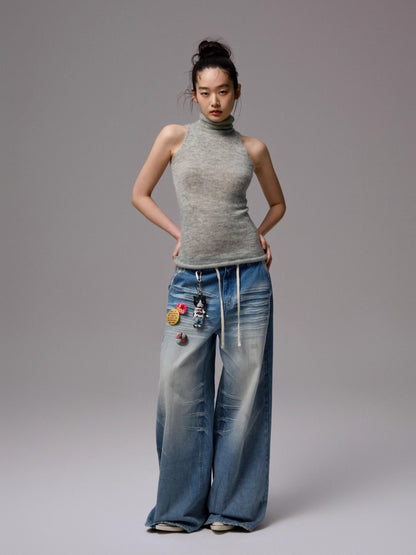Solid Mohair High-Neck Sleeveless Vest