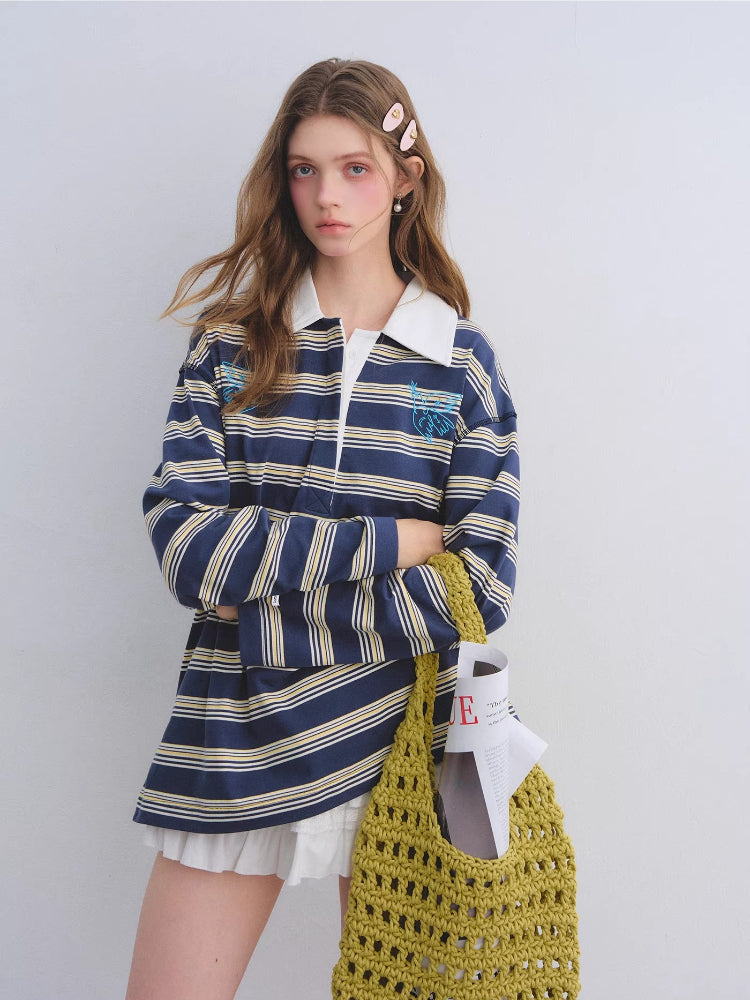 Striped Embroidered Polo Tee