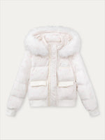 Plaid Floral Faux-Fur Down Jacket