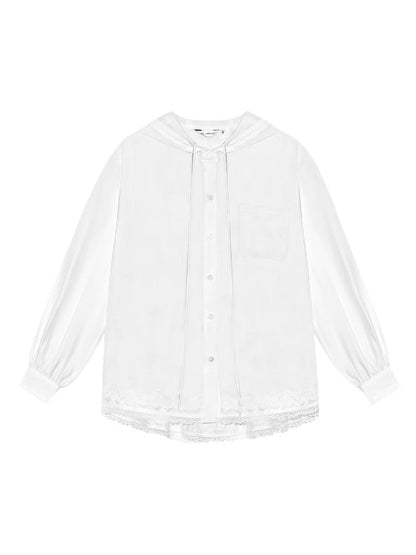 White Lace Panel Hooded Coat &amp; Skirt Set