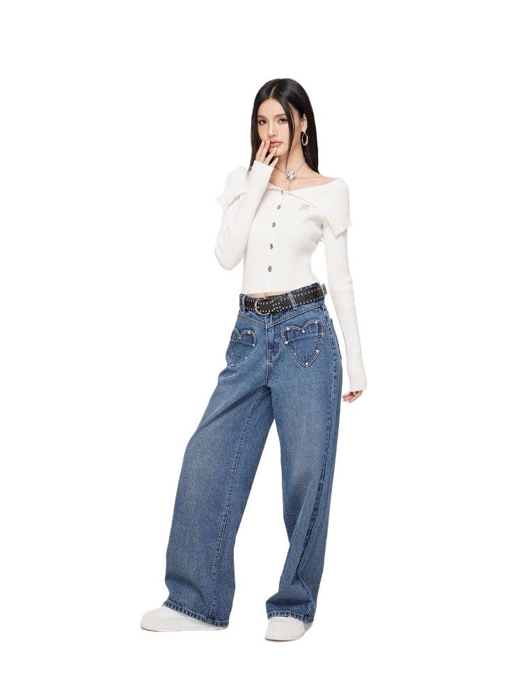 Heart Denim Wide-Leg Pants