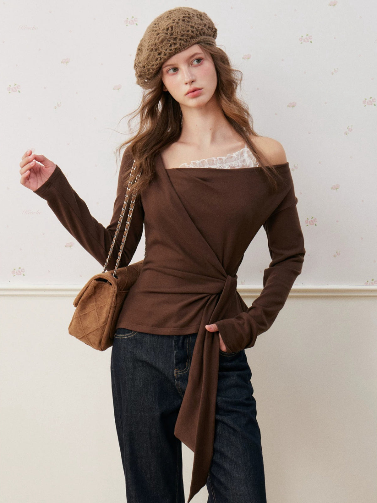 Lace Trim Twist Neck Top