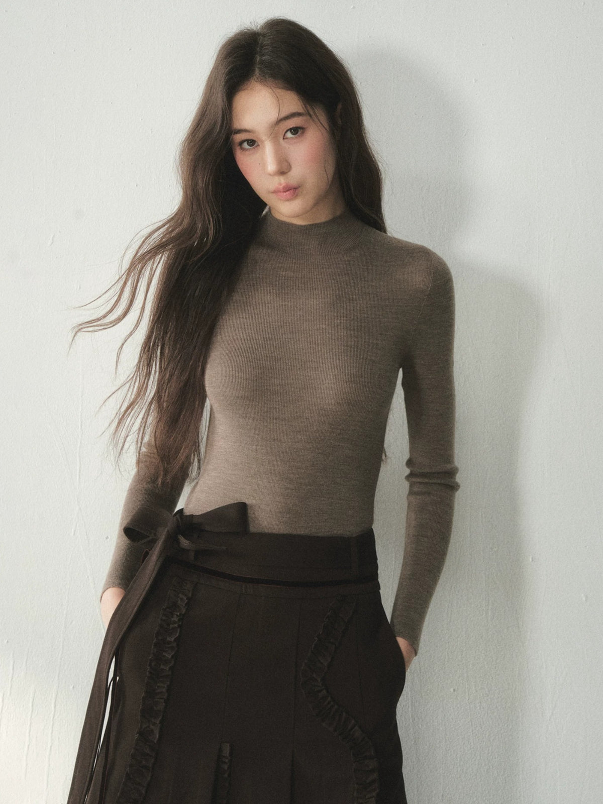 Pure Wool Mock Neck Knit Top