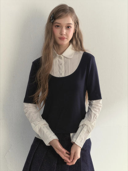 Layered Shirt Knit Top